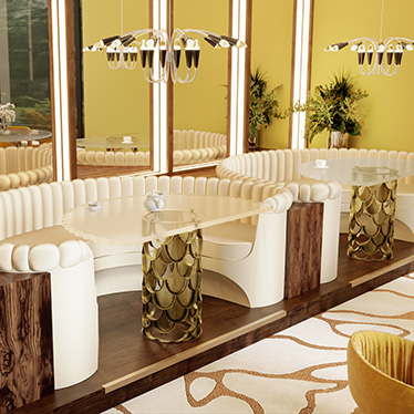 HERA Round Dining Sofa, KOI Dining Table